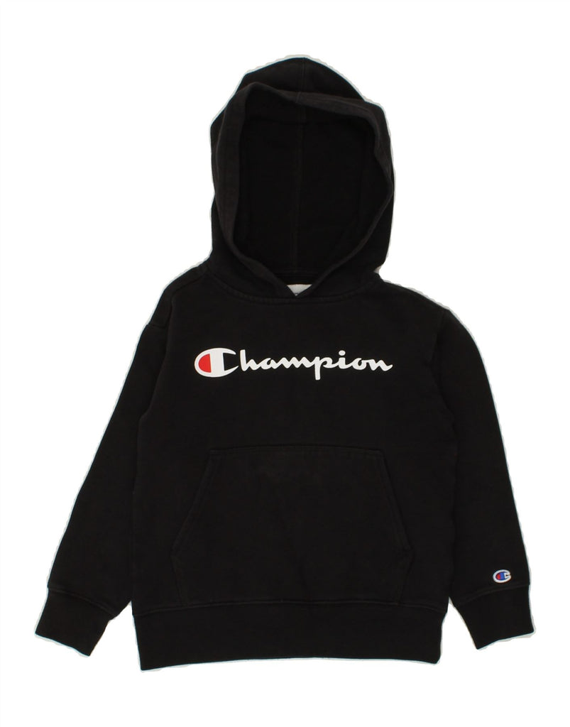 CHAMPION Boys Graphic Hoodie Jumper 5-6 Years XS Black Cotton | Vintage Champion | Thrift | Second-Hand Champion | Used Clothing | Messina Hembry 