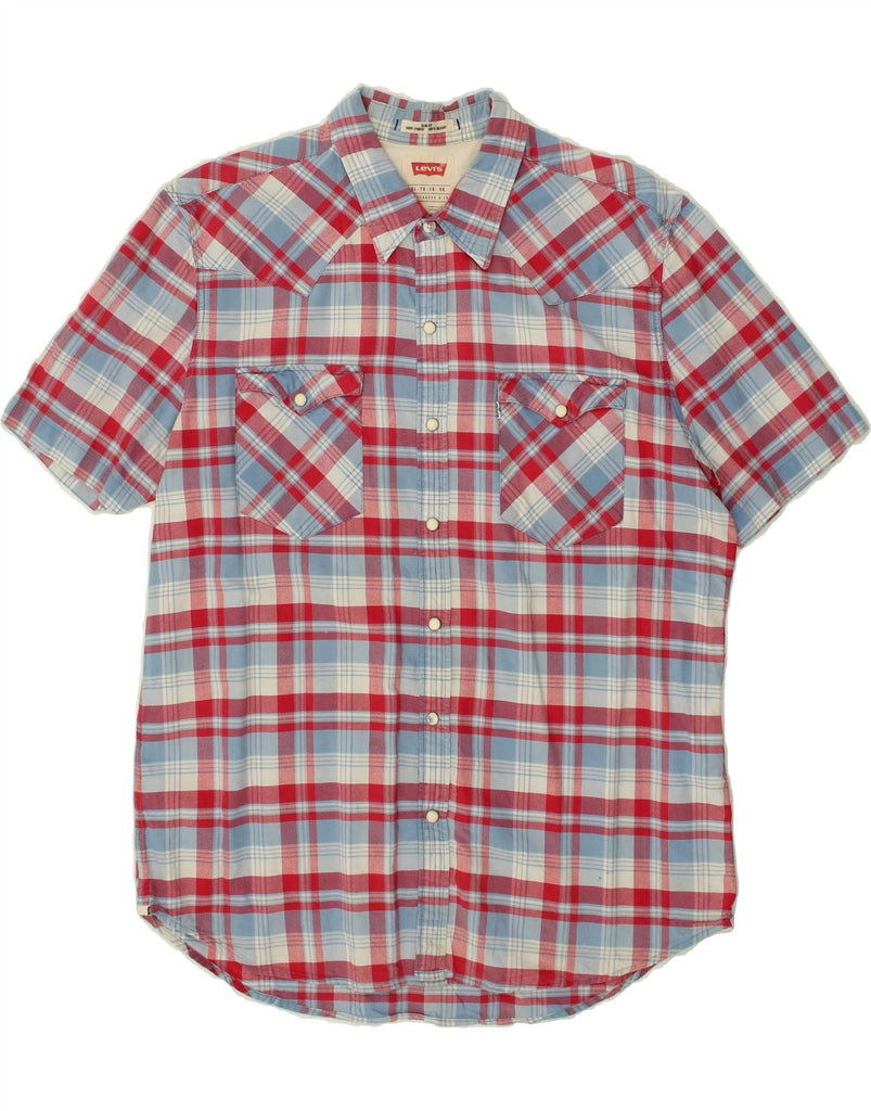 LEVI'S Mens Slim Fit Short Sleeve Shirt XL Red Check Cotton | Vintage Levi's | Thrift | Second-Hand Levi's | Used Clothing | Messina Hembry 