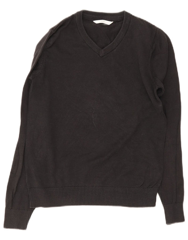 Marks & Spencer Boys V-Neck Jumper Sweater 10-11 Years Black Cotton