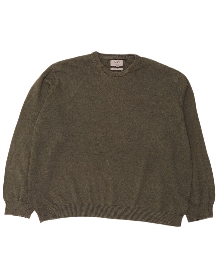 Marks & Spencer Mens Crew Neck Jumper Sweater 2XL Khaki Cotton