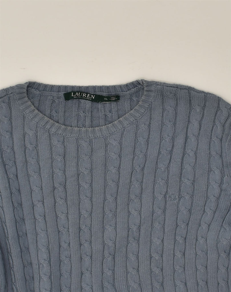 RALPH LAUREN Womens Crew Neck Jumper Sweater UK 18 XL Blue Cotton | Vintage Ralph Lauren | Thrift | Second-Hand Ralph Lauren | Used Clothing | Messina Hembry 