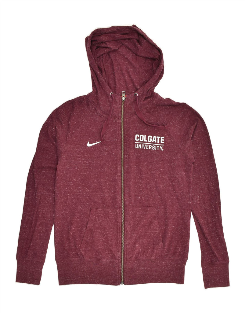 NIKE Womens Zip Hoodie Sweater UK 10 Small Maroon Flecked Cotton | Vintage Nike | Thrift | Second-Hand Nike | Used Clothing | Messina Hembry 