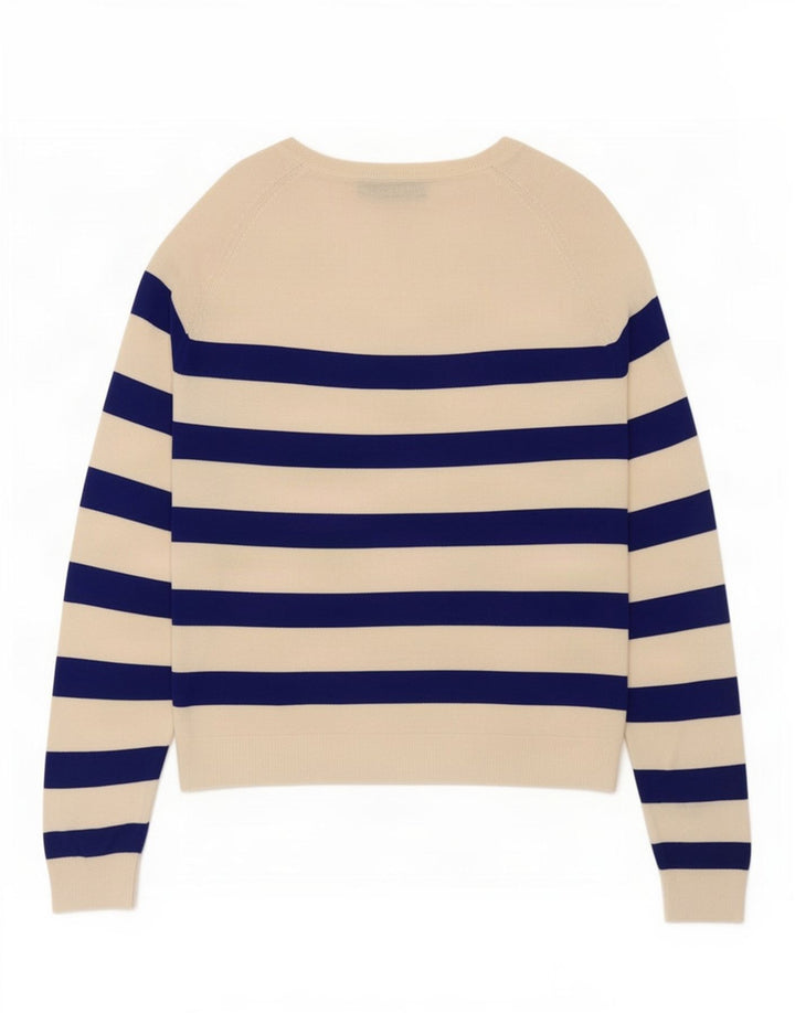 Zara Womens Top Long Sleeve UK 14 Medium Off White Striped