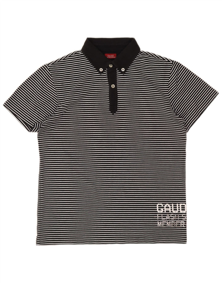 Gaudi Mens Graphic Polo Shirt Medium Black Pinstripe Cotton