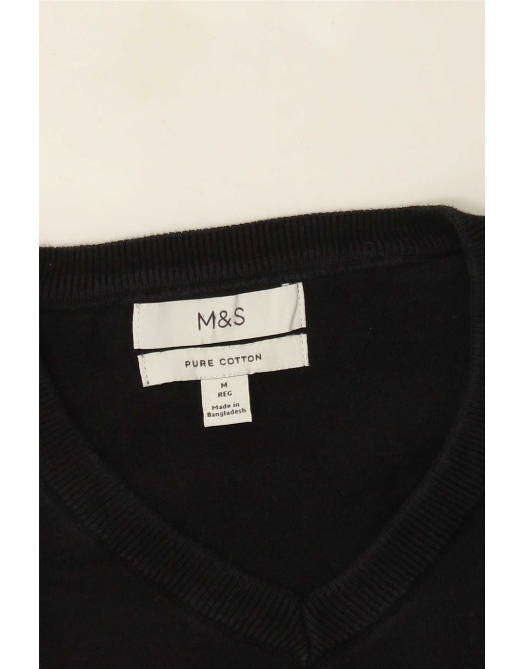 Marks & Spencer Mens V-Neck Jumper Sweater Medium Black Cotton