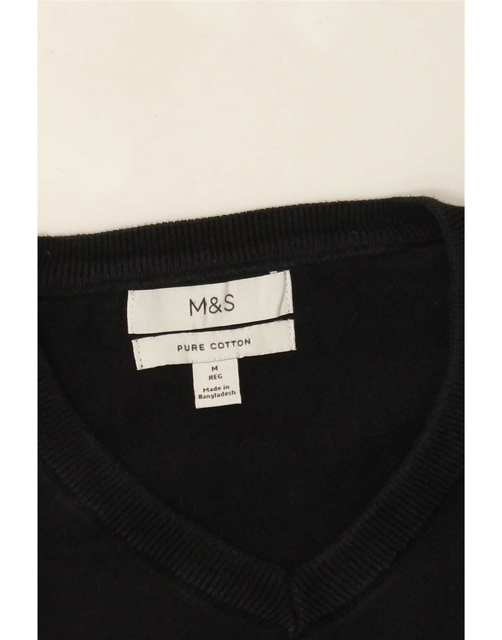 Marks & Spencer Mens V-Neck Jumper Sweater Medium Black Cotton