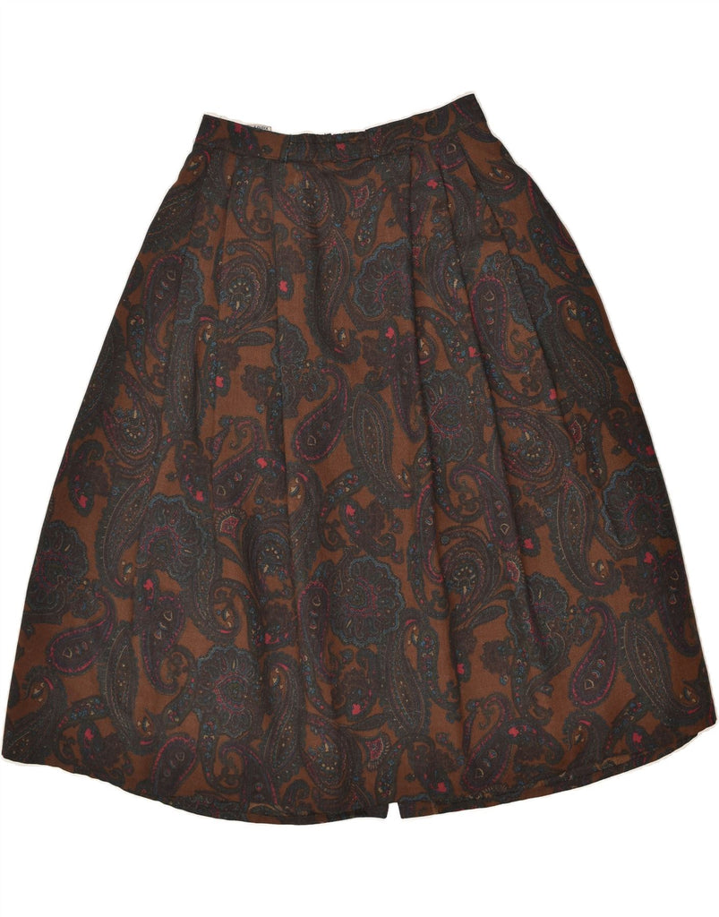 VINTAGE Womens Pleated A-Line Skirt W29 Medium Brown Floral Polyester | Vintage Vintage | Thrift | Second-Hand Vintage | Used Clothing | Messina Hembry 