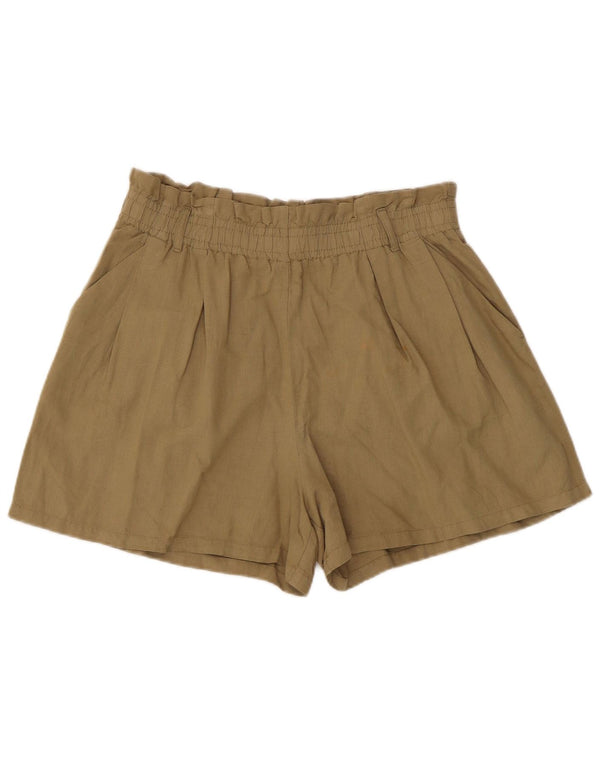 Zara Womens High Waist Relaxed Fit Shorts Large W32 Khaki Linen