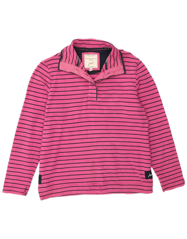 Joules Womens Button Neck Sweatshirt Jumper UK 14 Large Pink Striped Cotton