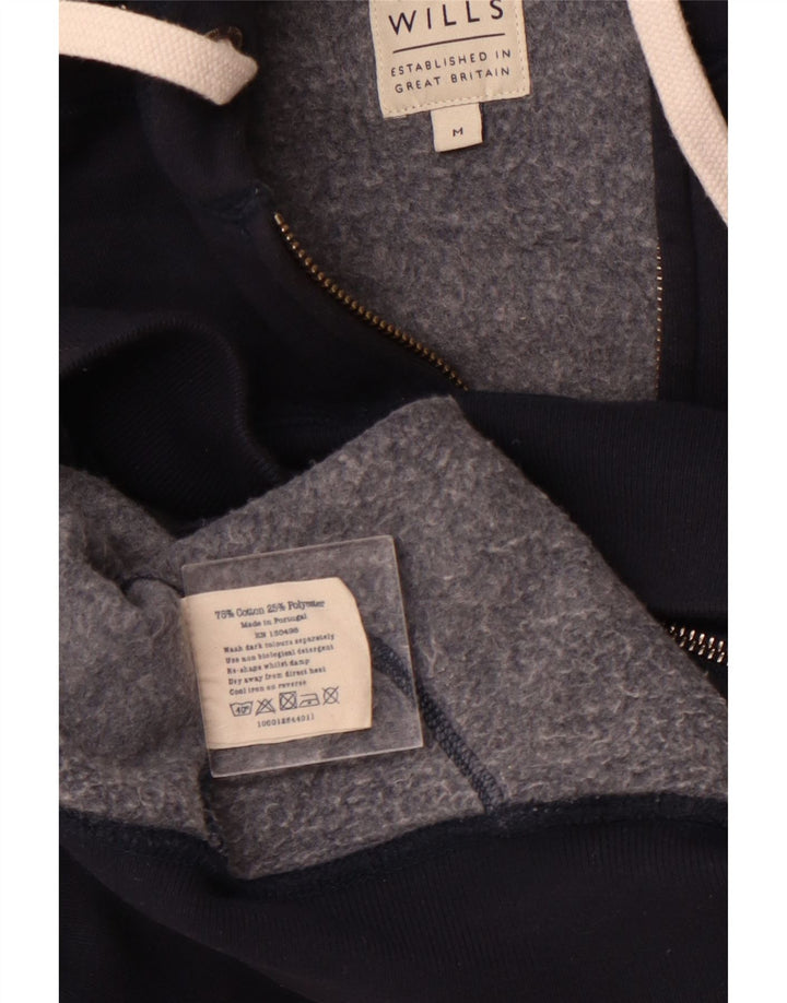 JACK WILLS Mens Graphic Zip Hoodie Sweater Medium Navy Blue Cotton