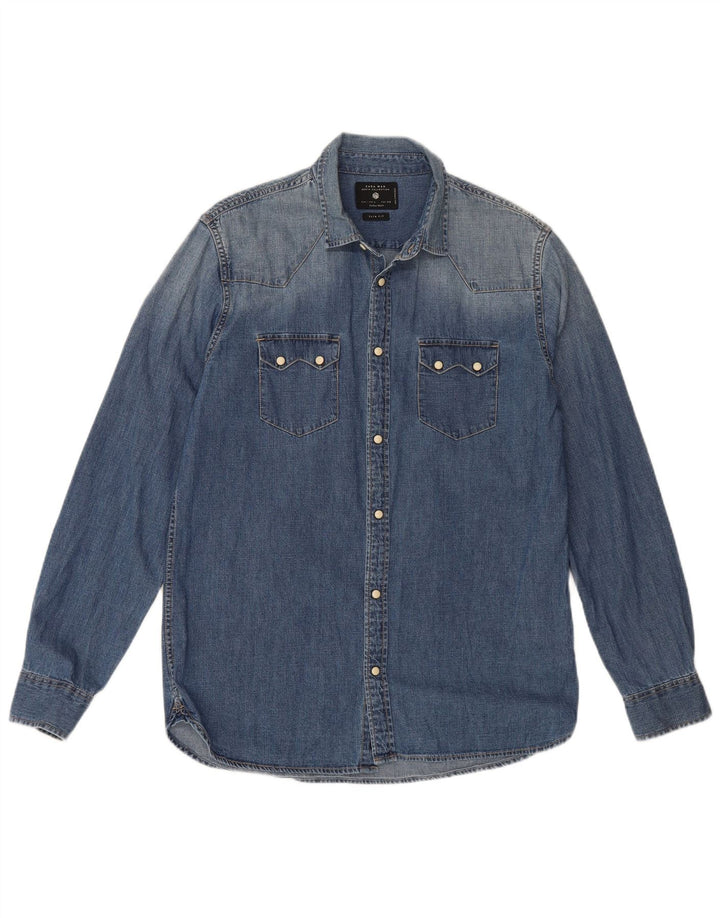 ZARA Mens Denim Shirt Large Blue Cotton