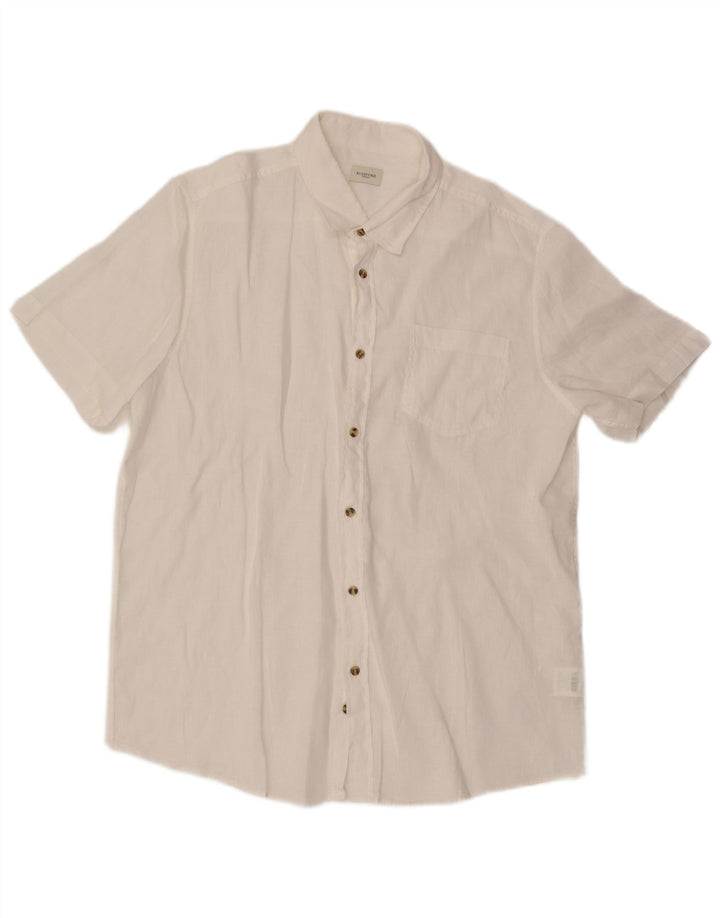 Vintage Mens Short Sleeve Shirt XL White Linen