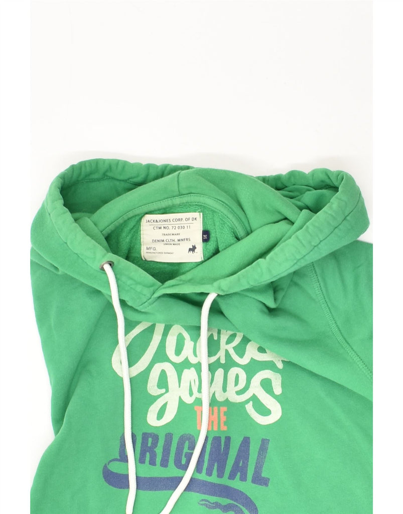 JACK & JONES Mens Graphic Hoodie Jumper Medium Green Cotton | Vintage Jack & Jones | Thrift | Second-Hand Jack & Jones | Used Clothing | Messina Hembry 