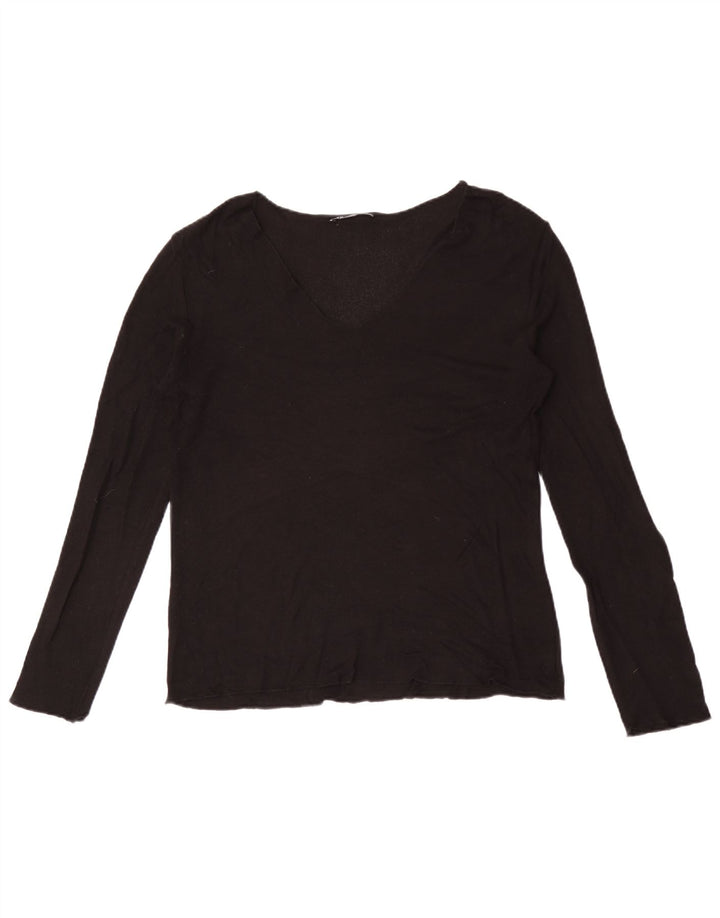 Zara Womens Top Long Sleeve UK 14 Large Black Viscose