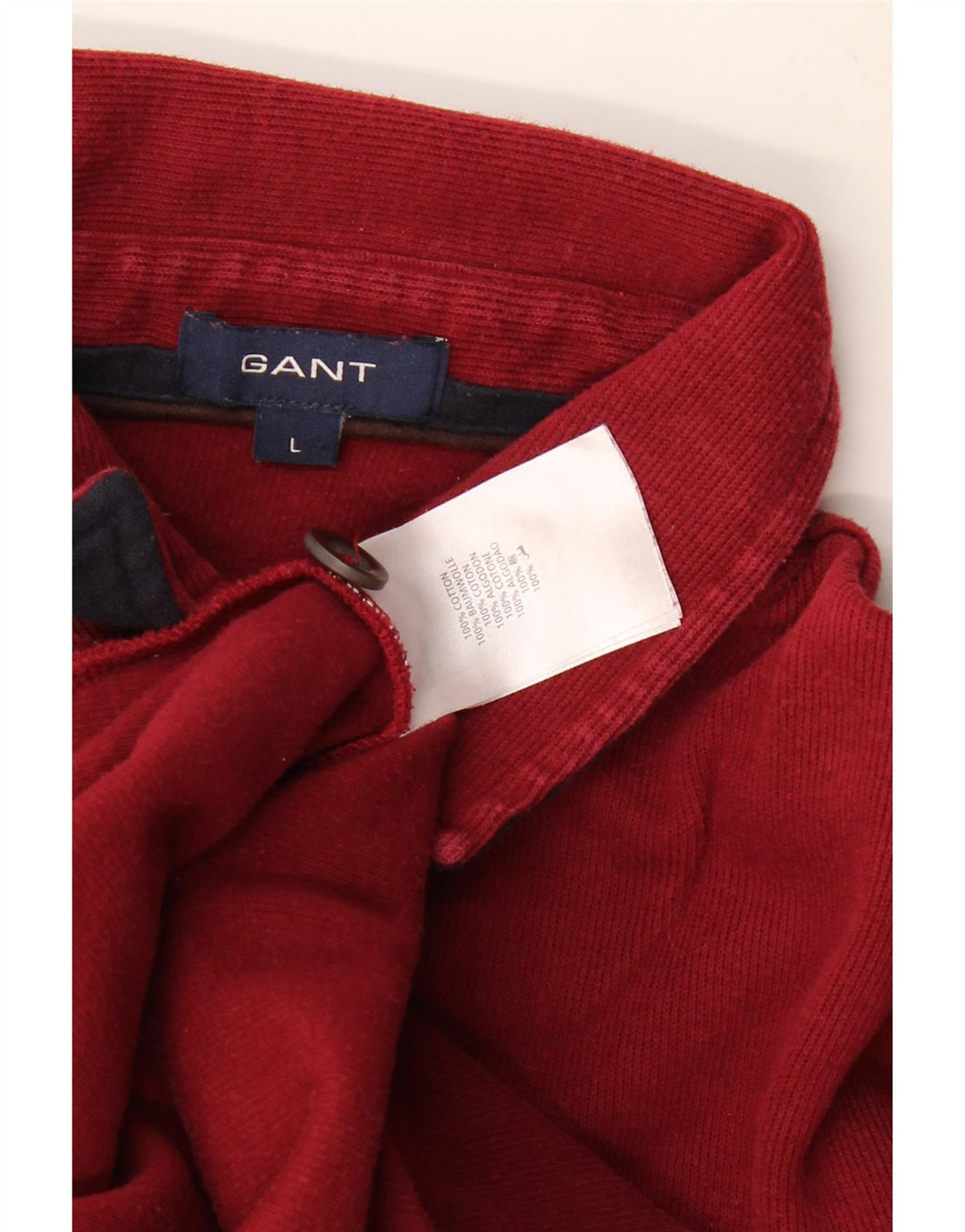 GANT Mens Polo Neck Sweatshirt Jumper Large Burgundy Cotton