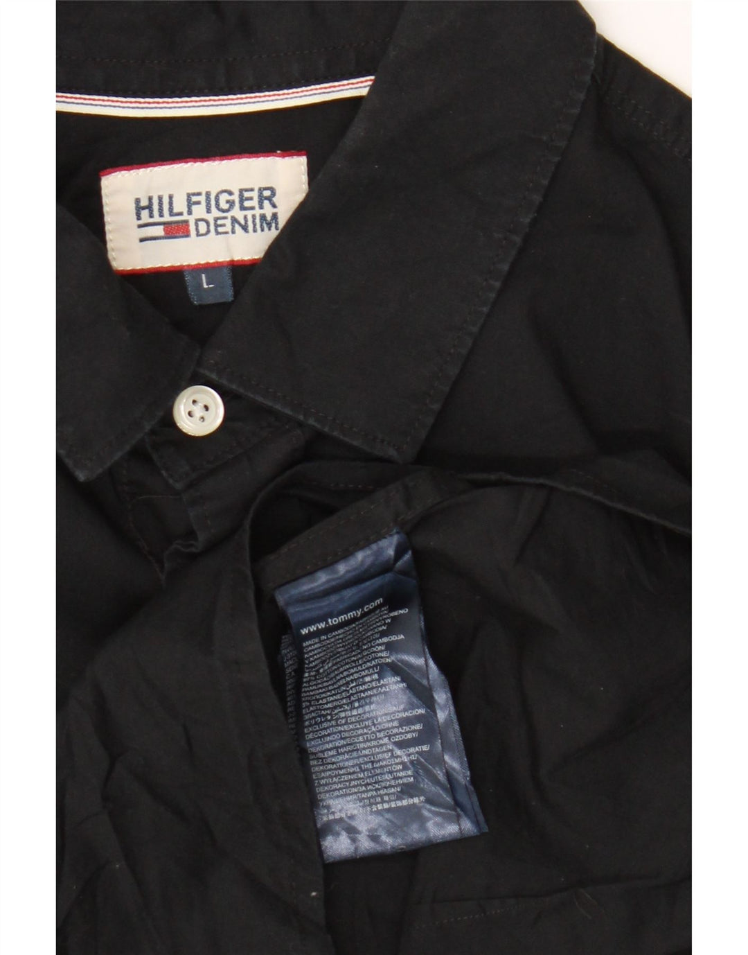 TOMMY HILFIGER Mens Shirt Large Black Cotton