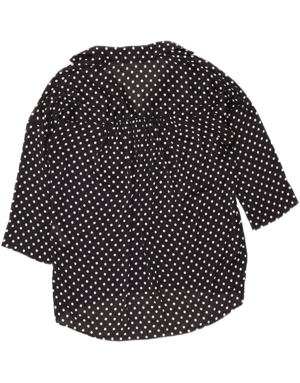 Zara Womens Oversized 3/4 Sleeve Blouse Top UK 6 XS Navy Blue Polka Dot