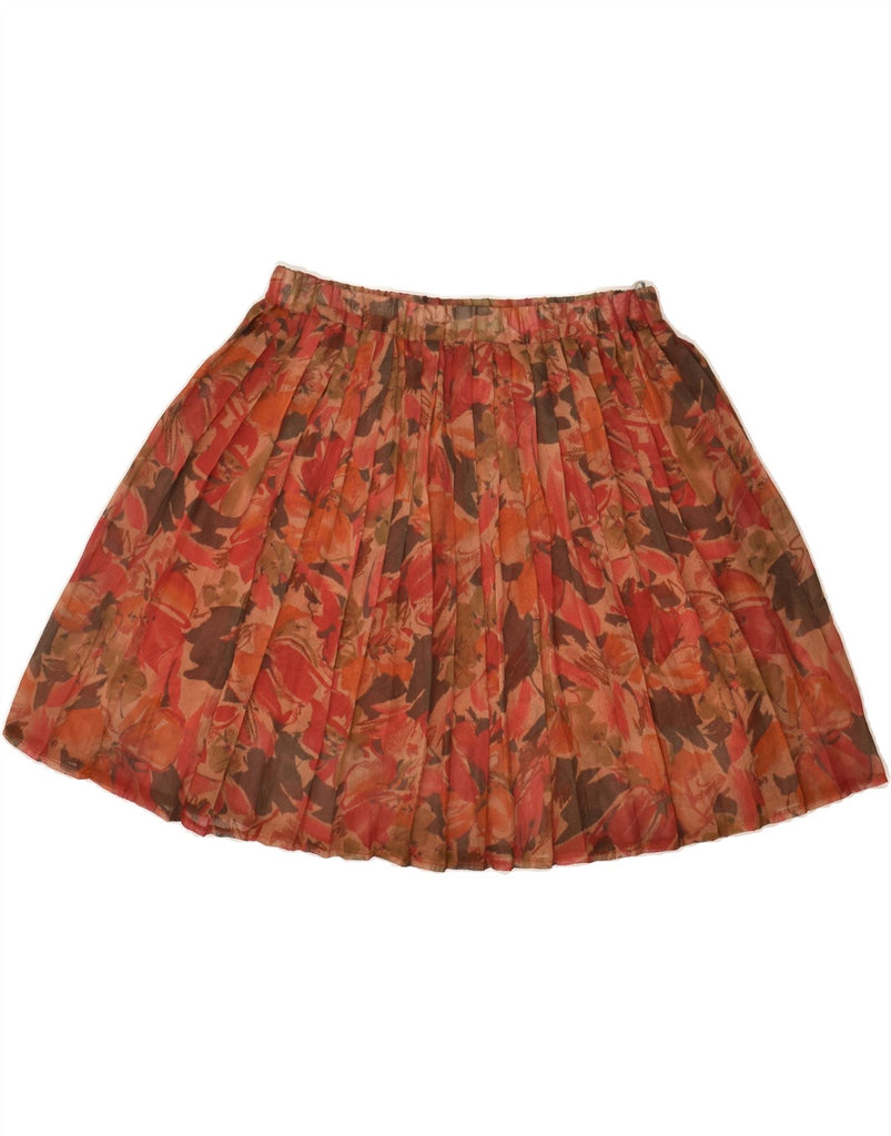 VINTAGE Womens Pleated Skirt EU 38 Medium W26  Orange Floral Polyester | Vintage Vintage | Thrift | Second-Hand Vintage | Used Clothing | Messina Hembry 