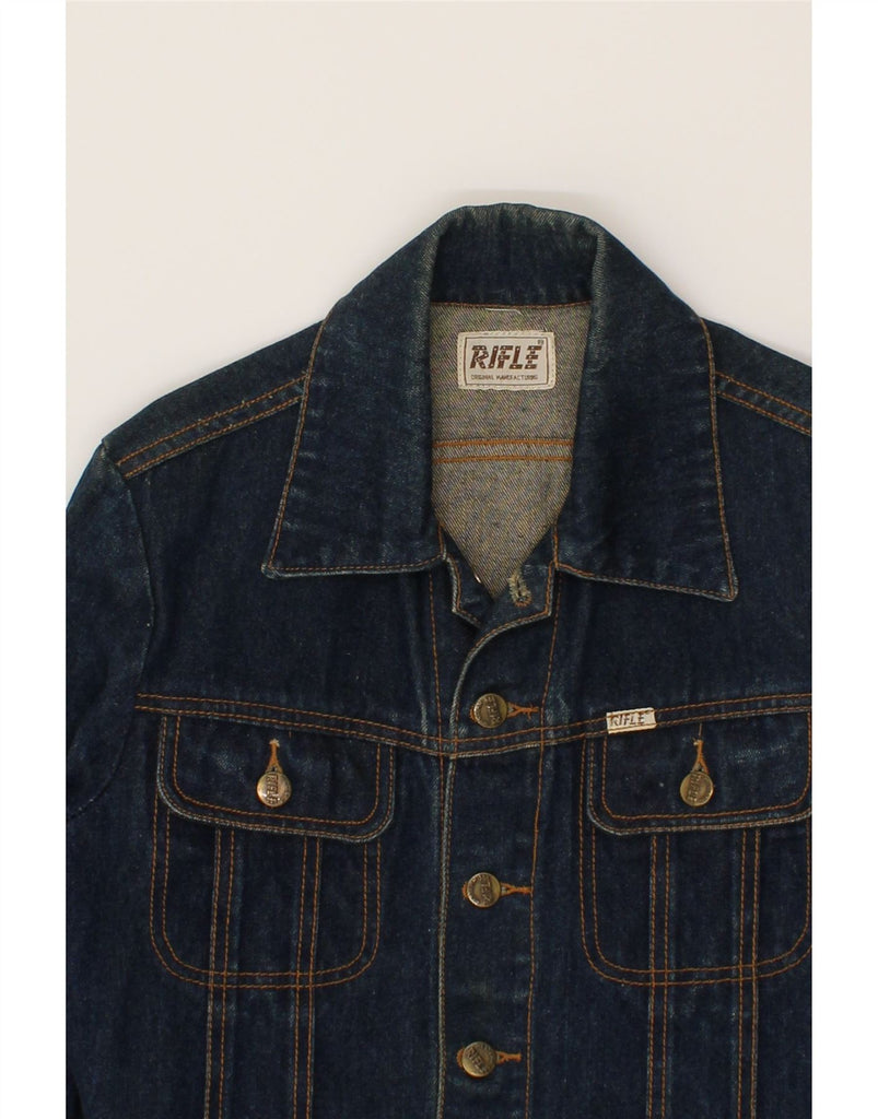 RIFLE Girls Graphic Denim Jacket 10-11 Years Navy Blue Cotton Vintage Rifle and Second-Hand Rifle from Messina Hembry 