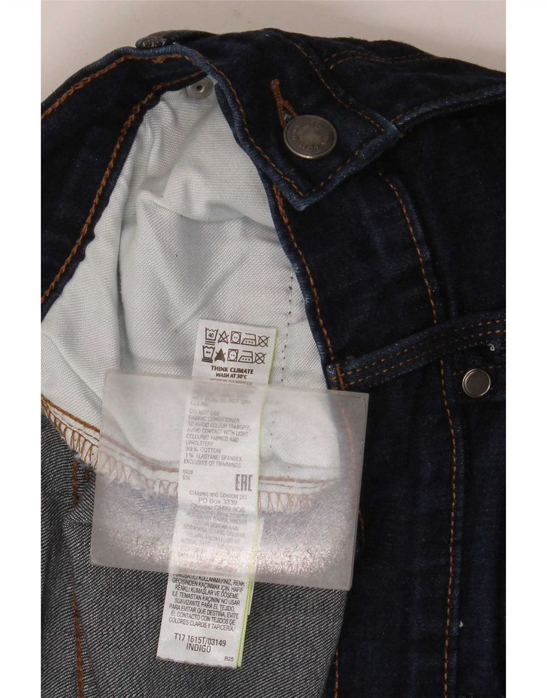 Marks & Spencer Mens Tapered Jeans W34 L33 Navy Blue Cotton