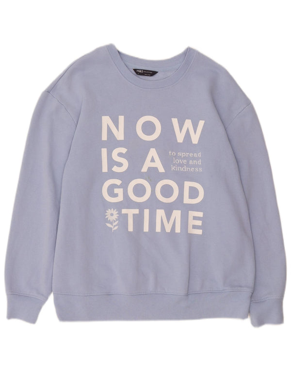 Marks & Spencer Womens Graphic Sweatshirt Jumper UK 14 Large Blue Cotton