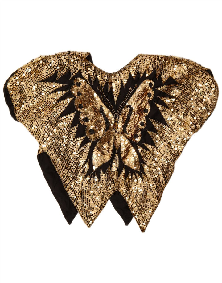 Vintage Womens Batwing Sequin Blouse Top UK 12 Medium Gold Butterfly