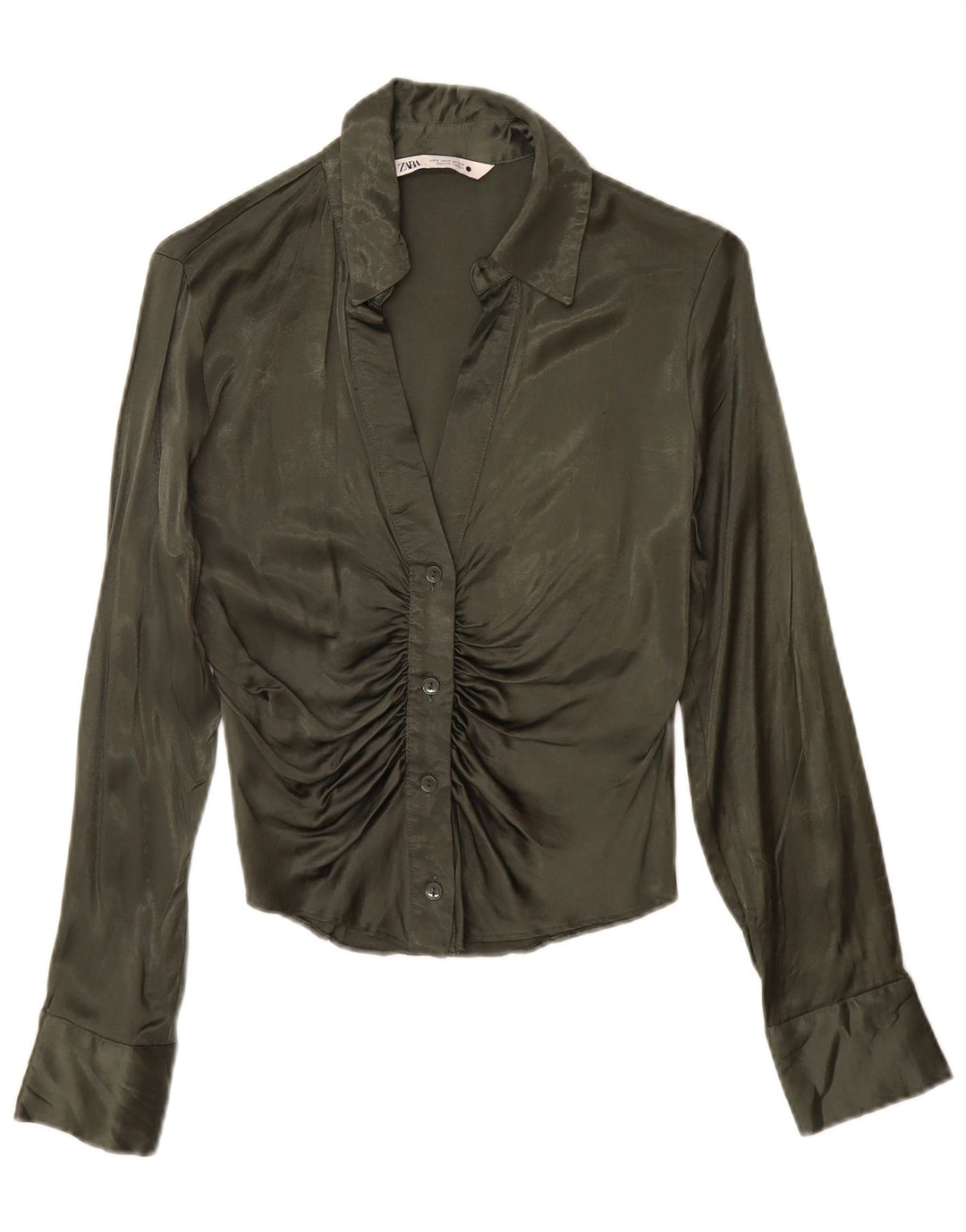 Zara Womens Shirt Blouse UK 10 Small Green Viscose