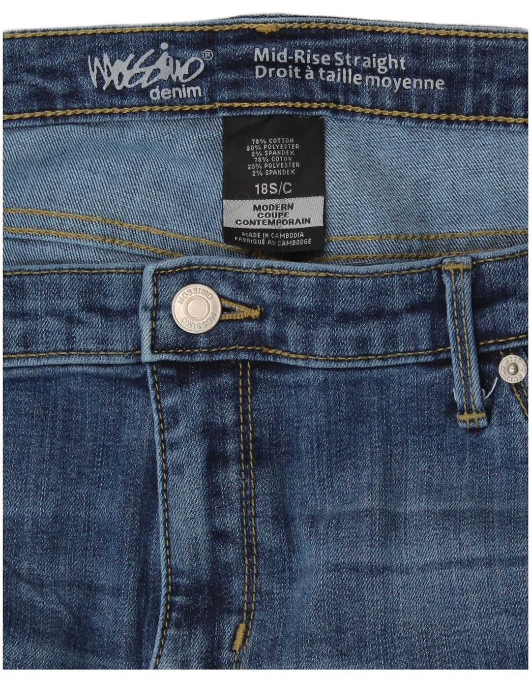 Mossimo Womens Mid Rise Straight Jeans US 18 2XL W40 L29 Blue Cotton