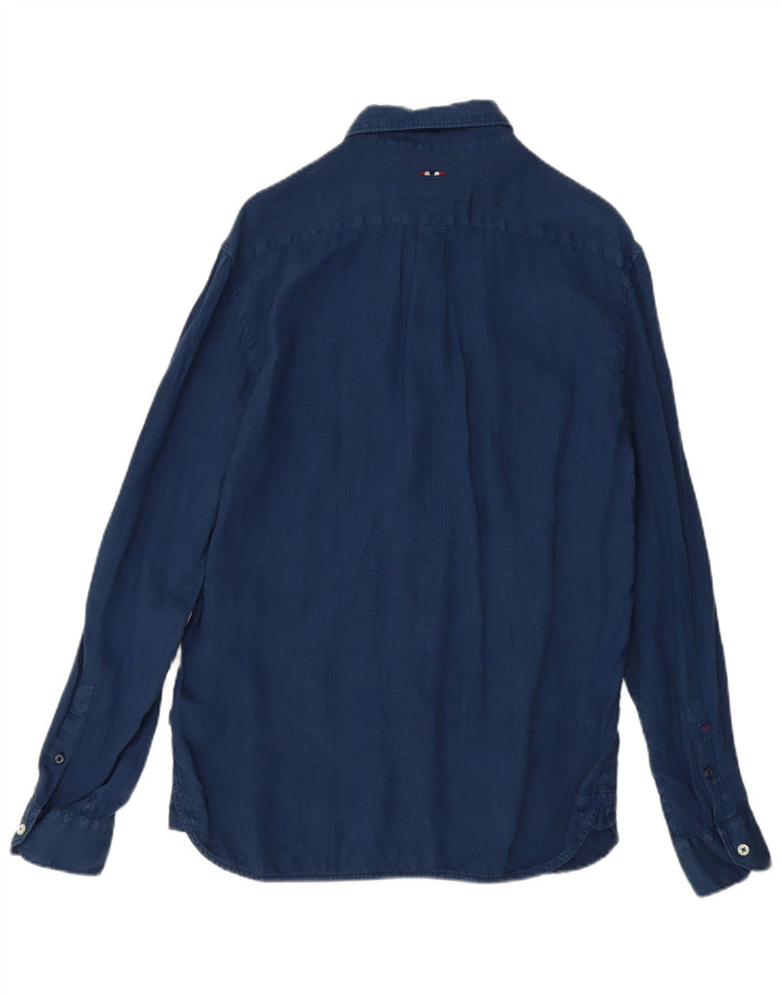 Napapijri Mens Regular Fit Shirt Medium Navy Blue Linen