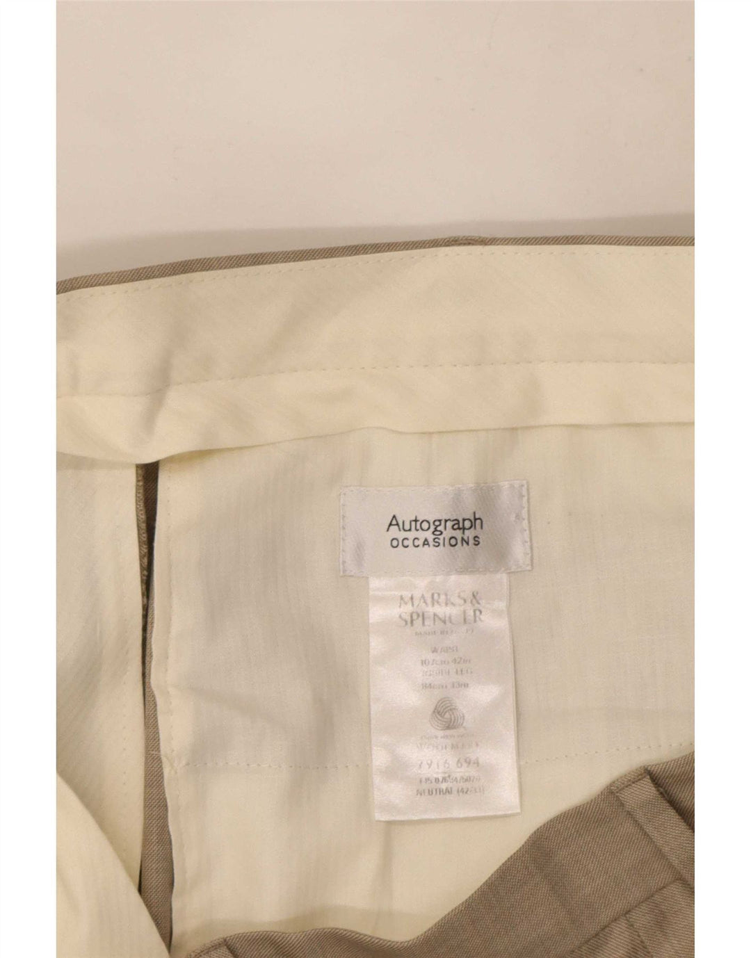 Marks & Spencer Mens Autograph Straight Suit Trousers W42 L33 Beige