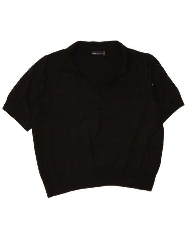 Marks & Spencer Womens Short Sleeve Polo Neck Jumper Sweater UK 18 XL Black
