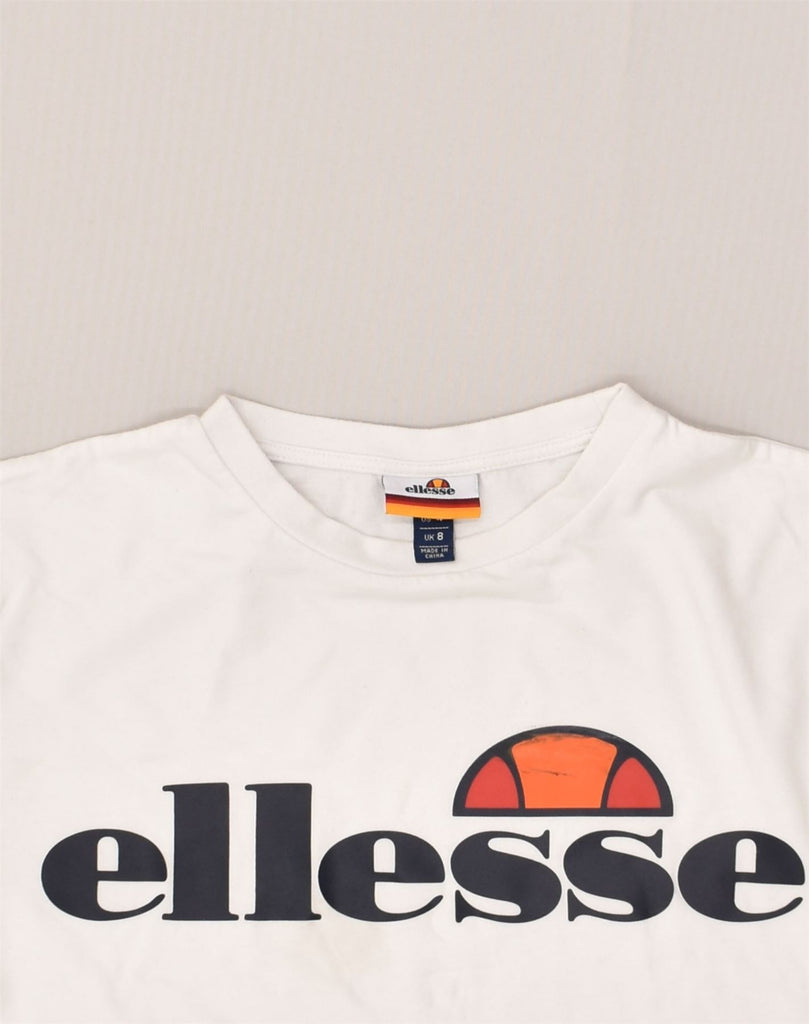 ELLESSE Womens Crop Graphic T-Shirt Top UK 8 Small White | Vintage Ellesse | Thrift | Second-Hand Ellesse | Used Clothing | Messina Hembry 