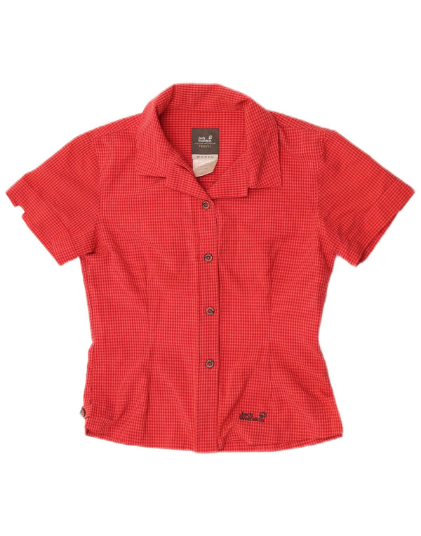 Jack Wolfskin Womens Short Sleeve Shirt UK 8 Small Red Check Polyester
