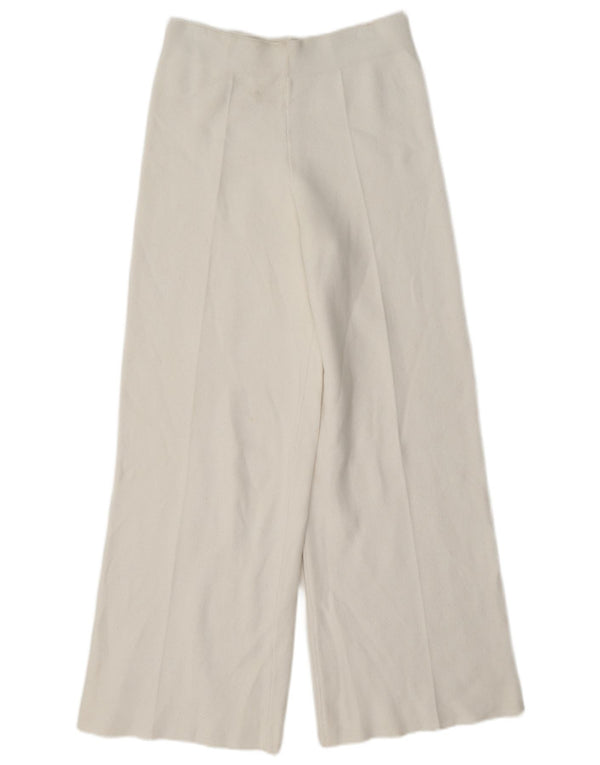 Zara Womens Wide Leg Tracksuit Trousers UK 8 Small White Viscose