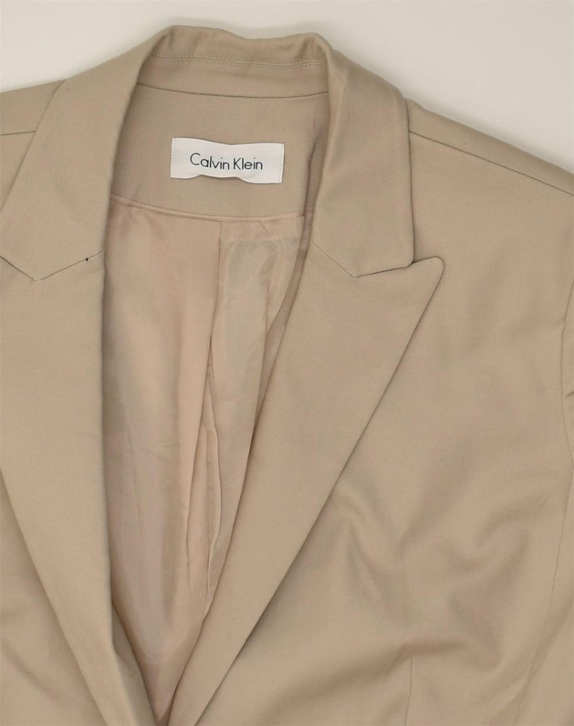 CALVIN KLEIN Womens 1 Button Blazer Jacket UK 14 Large Beige Cotton | Vintage Calvin Klein | Thrift | Second-Hand Calvin Klein | Used Clothing | Messina Hembry 