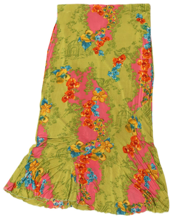 Vintage Womens High Waist Mermaid Skirt XL W30  Green Floral Viscose