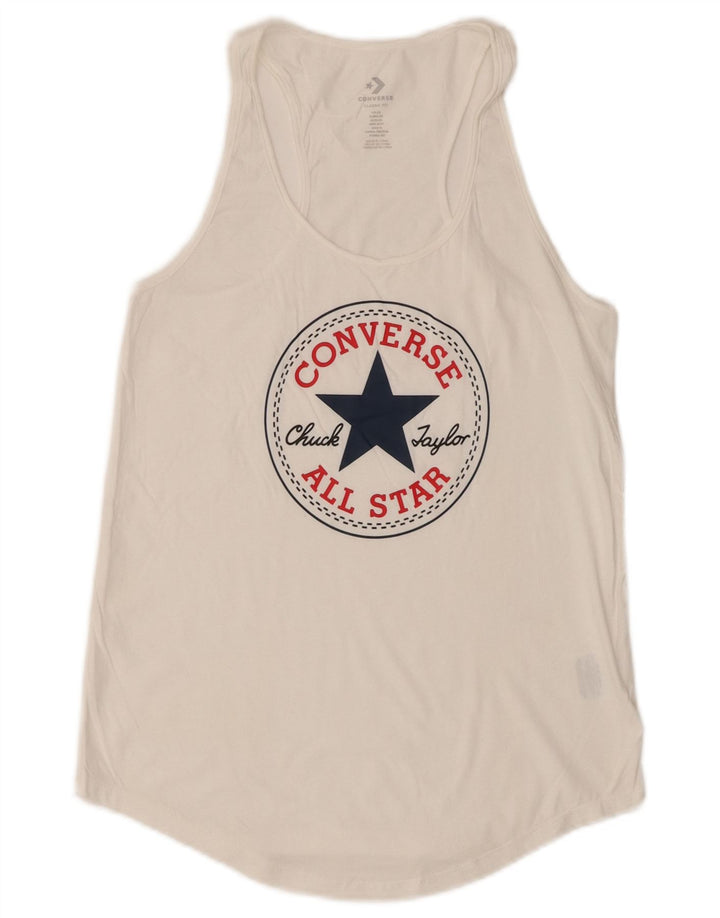 CONVERSE Womens Classic Fit Graphic Vest Top UK 6 XS White Cotton
