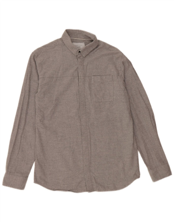 JACK & JONES Mens Regular Fit Flannel Shirt Medium Grey Cotton