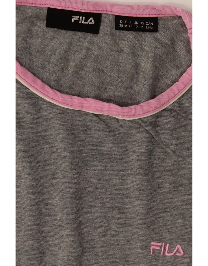 FILA Womens T-Shirt Top UK 12 Medium Grey Cotton Vintage Fila and Second-Hand Fila from Messina Hembry 