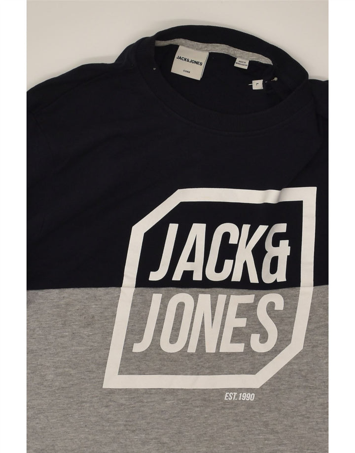 JACK & JONES Mens Graphic Sweatshirt Jumper Large Black Colourblock Cotton | Vintage Jack & Jones | Thrift | Second-Hand Jack & Jones | Used Clothing | Messina Hembry 