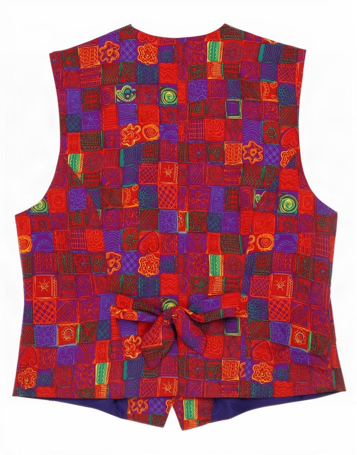 Vintage Womens Waistcoat EU 38 Medium Red Patchwork Viscose