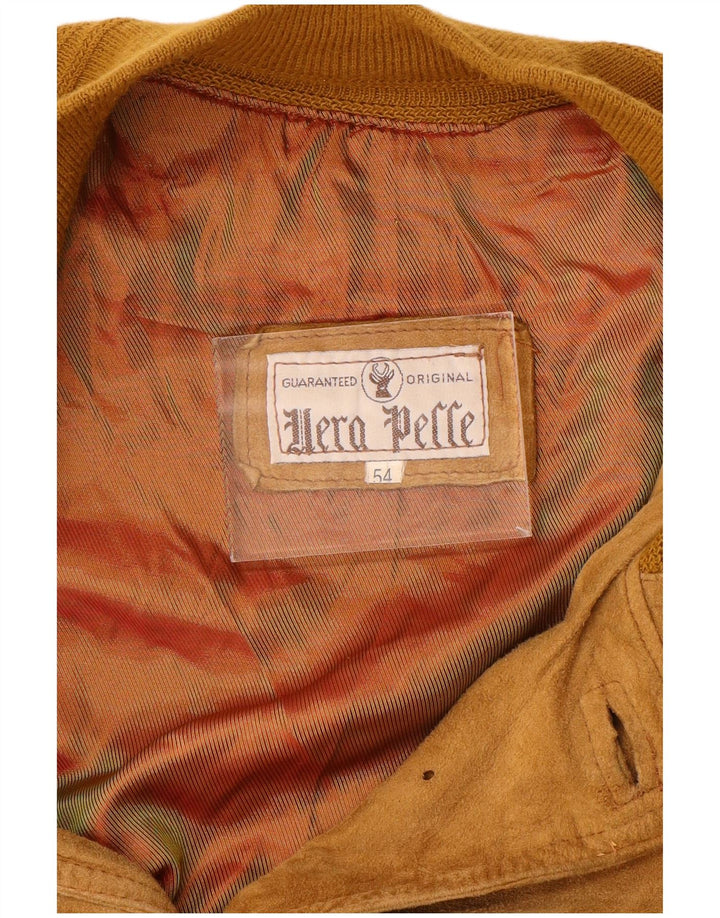 VINTAGE Mens Suede Bomber Jacket IT 54 2XL Brown Leather