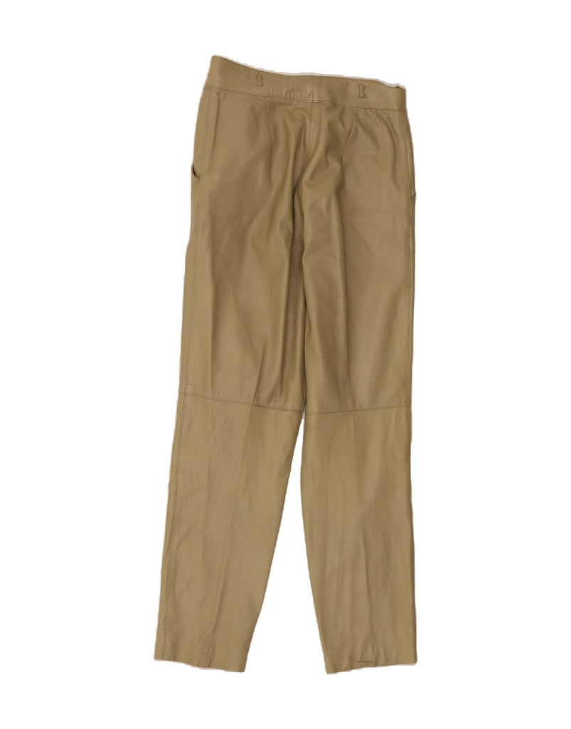 VINTAGE Womens Leather Casual Trousers IT 44 Medium W26 L27 Khaki Leather Vintage Vintage and Second-Hand Vintage from Messina Hembry 