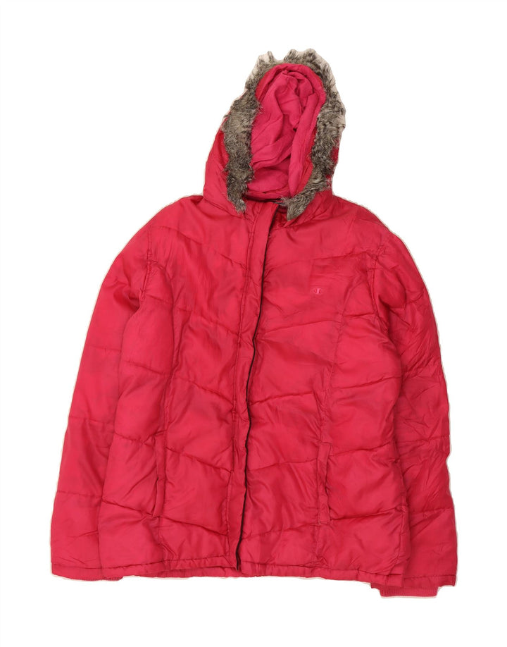 CHAMPION Girls Hooded Padded Jacket 12-13 Years Pink Polyester Vintage Champion and Second-Hand Champion from Messina Hembry 