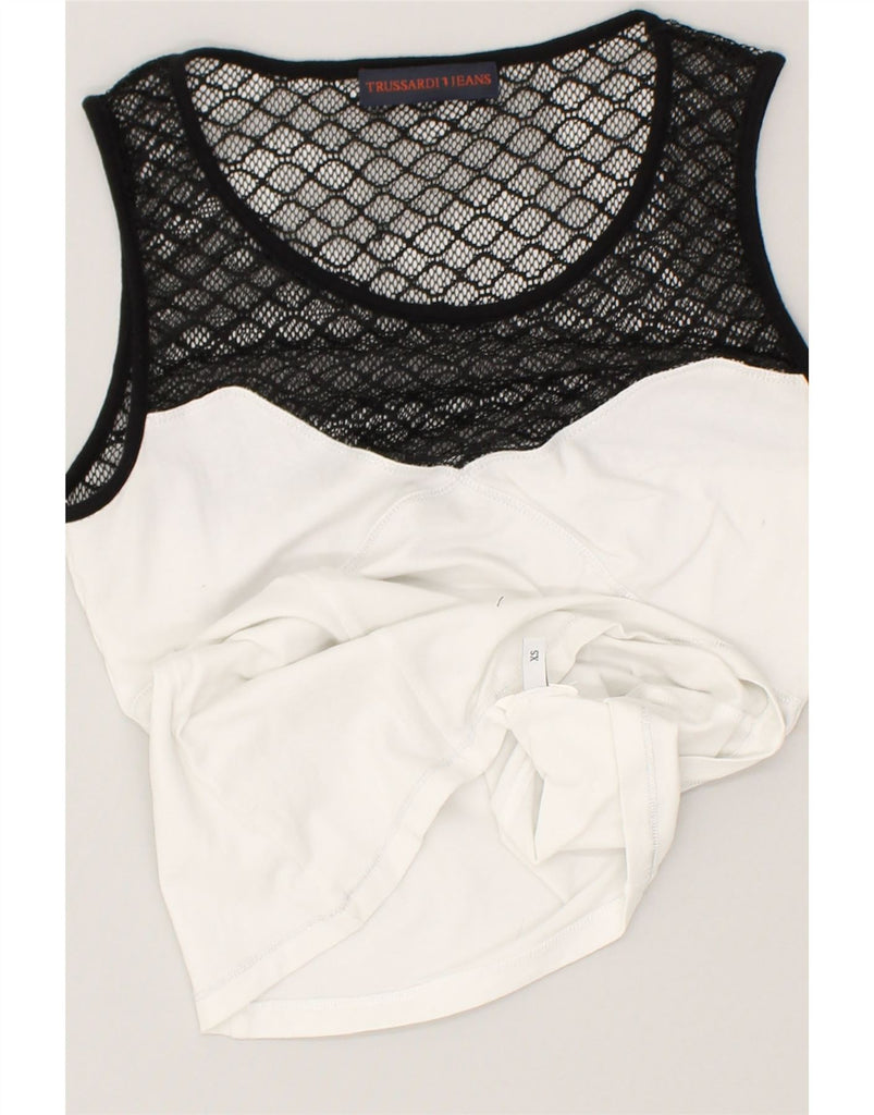 TRUSSARDI Womens Sleeveless Blouse Top UK 6 XS White Colourblock | Vintage Trussardi | Thrift | Second-Hand Trussardi | Used Clothing | Messina Hembry 