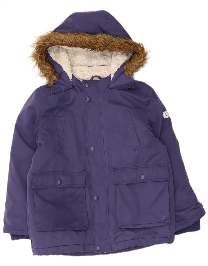 Crew Clothing Boys Hooded Sherpa Parka Jacket 11-12 Years Blue Polyester