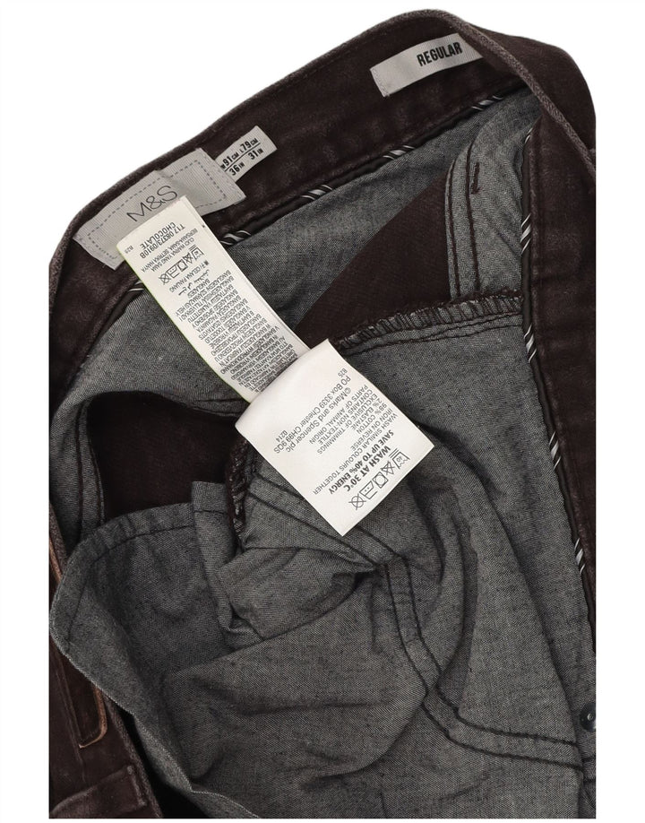 Marks & Spencer Mens Regular Casual Trousers W36 L31 Brown Cotton