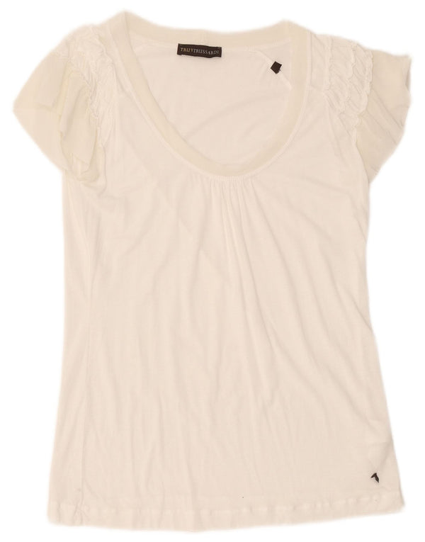 Trussardi Womens Short Sleeve Regular T-Shirt Top UK 10 Small White Lyocell