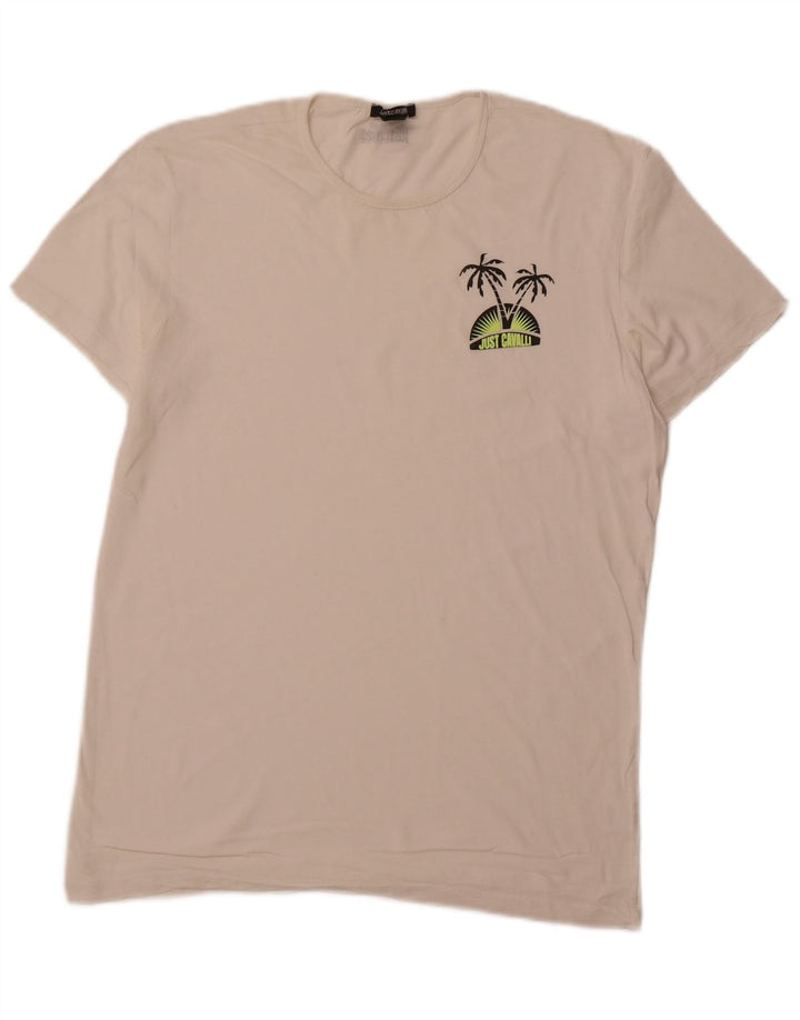 JUST CAVALLI Mens T-Shirt Top Large Off White Cotton