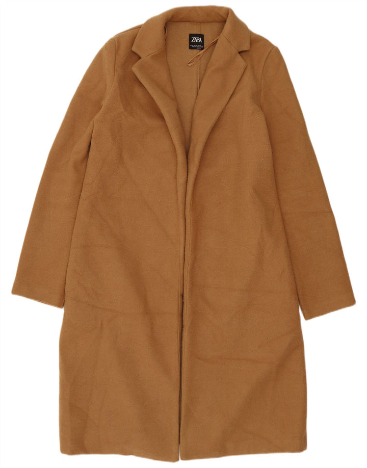Zara Womens Open Overcoat UK 10 Small Brown Polyester